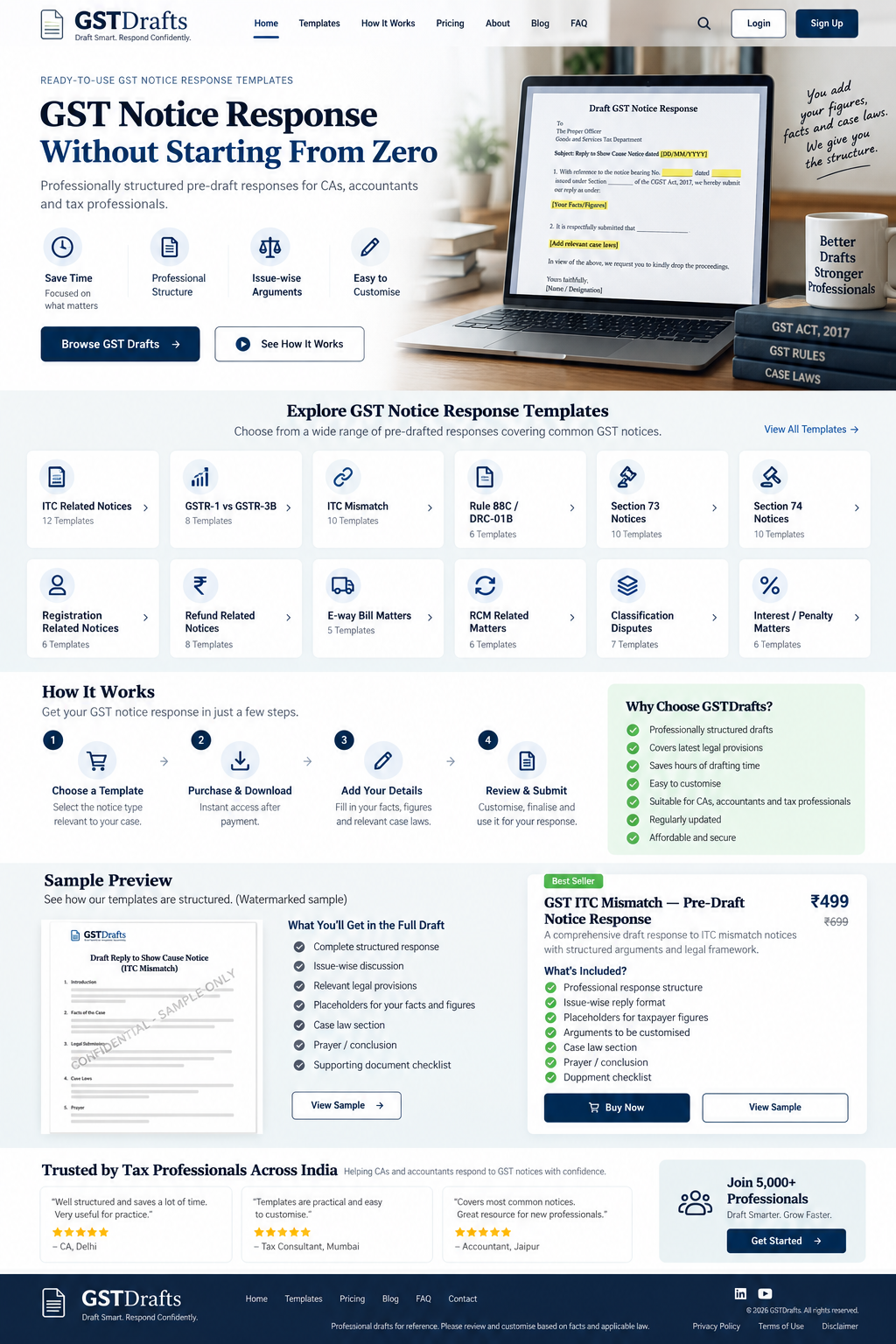 GSTDrafts website and draft response preview